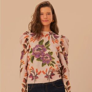 Farm Rio Cream Winter Garden Knit Sweater - M